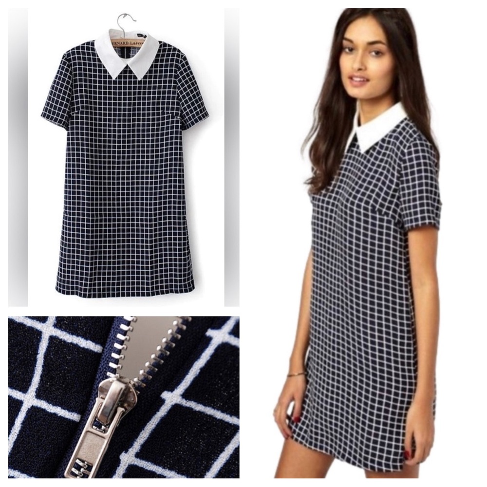 Women’s Glamorous Casual Plaid Dress With Cute Collar Size 14 NWOT